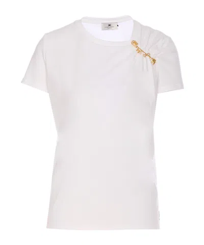 Elisabetta Franchi Jewelled-brooch Jersey T-shirt In White