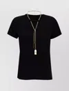 Elisabetta Franchi Crew Neck T-shirt Gold Chain Detail In Black
