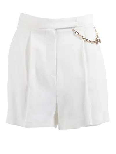 Elisabetta Franchi White Shorts With Chain Detail On The Front And Front Concealed Closure In Viscose Stretch Woman