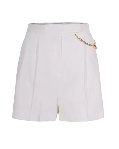 Elisabetta Franchi Shorts In Gabardina Con Logo Gioiello In Neutral