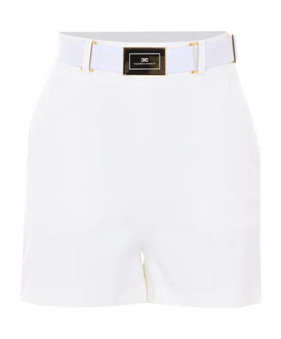 Elisabetta Franchi Shorts In Technical Bi-elastic Fabric With Belt In White