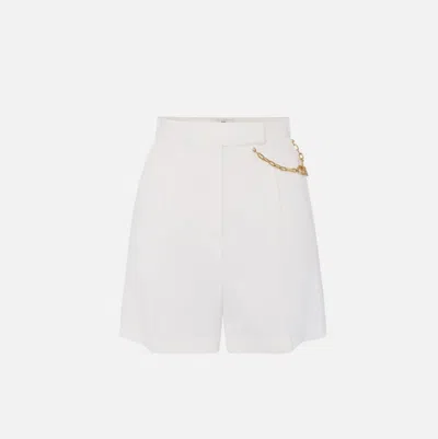Elisabetta Franchi White Shorts With Chain Detail On The Front And Front Concealed Closure In Viscose Stretch Woman