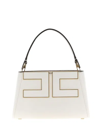 Elisabetta Franchi Geometric Gold Detail Leather Handbag In White