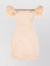 Elisabetta Franchi Shoulder-baring Fitted Mini Dress With Floral Embellishments