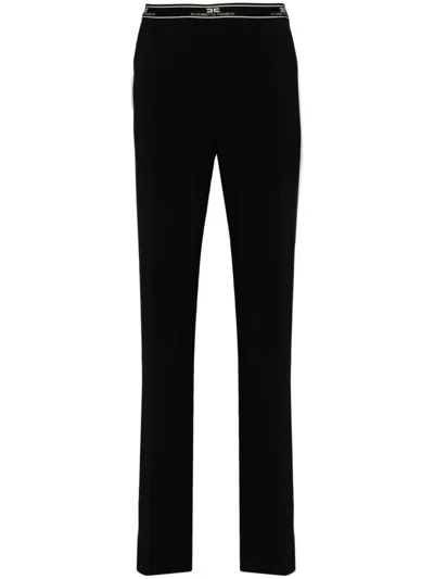 Elisabetta Franchi Side-band Crepe Straight Trousers In Black