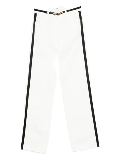 Elisabetta Franchi Side-stripe Belted Trousers In White