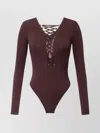 Elisabetta Franchi Bodysuit In Jersey Fabric With Laces In Brown