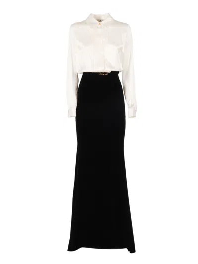 Elisabetta Franchi Silk Blend Midi Dress With Long Sleeves In Black