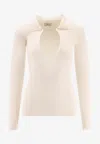 Elisabetta Franchi White Ribbed Sweater With Openwork Details In Neutral