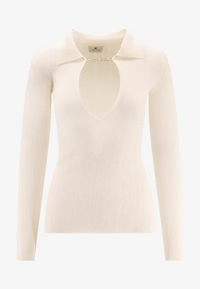 ELISABETTA FRANCHI SILK-BLEND V-NECK SWEATER