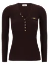 Elisabetta Franchi Burgundy Ribbed Sweater With Pocket In Brown