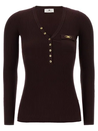 ELISABETTA FRANCHI ELISABETTA FRANCHI SILK BLEND V-NECK SWEATER WITH BUTTON DETAIL