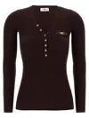 Elisabetta Franchi Burgundy Ribbed Sweater With Pocket In Brown