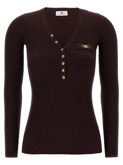 ELISABETTA FRANCHI SILK BLEND V-NECK SWEATER WITH BUTTON DETAIL