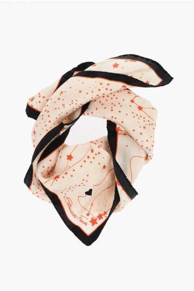 Elisabetta Franchi Silk Foulard With Star Print In Neutral