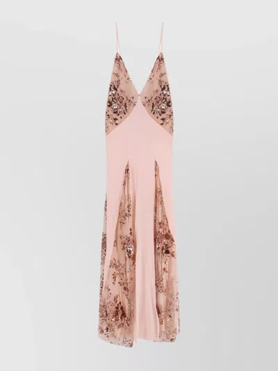 ELISABETTA FRANCHI SILK GEORGETTE AND EMBROIDERED LACE DRESS