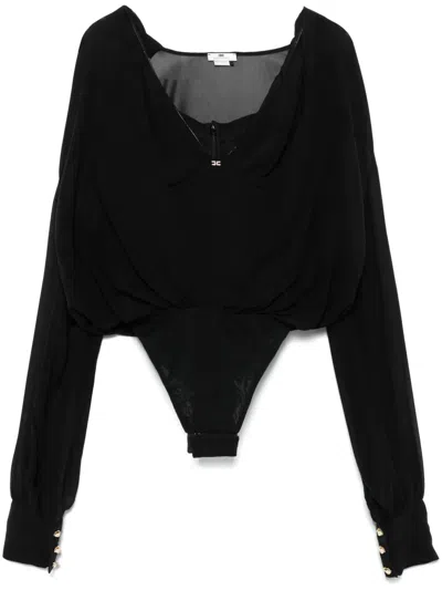 Elisabetta Franchi Silk Georgette Bodysuit In Black