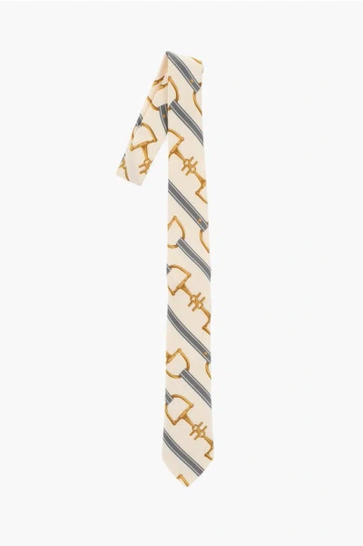 Elisabetta Franchi Silk Printed Tie In Neutral