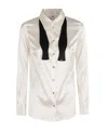 Elisabetta Franchi Long-sleeve Satin-finish Shirt With Classic Collar In White