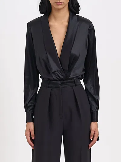Elisabetta Franchi Silk Satin Bodysuit In Black