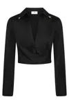 Elisabetta Franchi Satin Cropped Blouse With Draping In Black