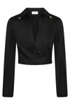 Elisabetta Franchi Satin Cropped Blouse With Draping In Black