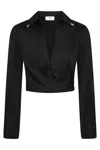 Elisabetta Franchi Satin Cropped Blouse With Draping In Black