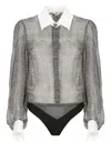 Elisabetta Franchi Silk Bodysuit With Delicate Reptile Scale Pattern In Gray
