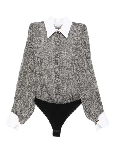 Elisabetta Franchi Silk Shirt Bodysuit In Green