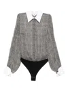 Elisabetta Franchi Silk Shirt Bodysuit In Gray
