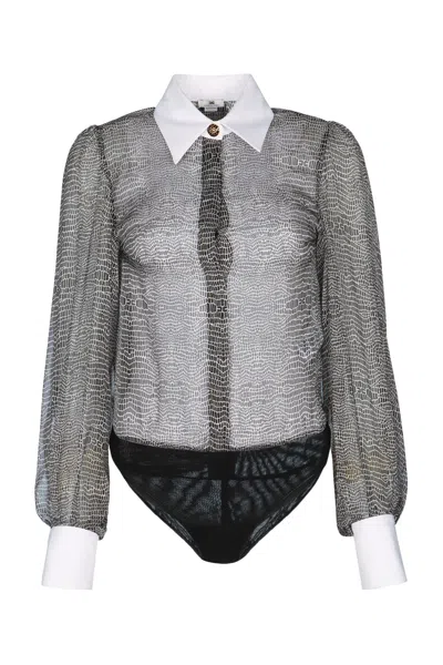 Elisabetta Franchi Silk Shirt Bodysuit In Gray