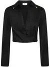 Elisabetta Franchi Satin Cropped Blouse With Draping In Schwarz