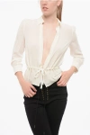 Elisabetta Franchi Silk Shirt With Drawstringed Waist In White