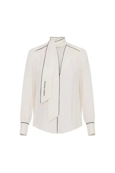 Elisabetta Franchi Silk Viscose Shirt With Flowing Silhouette In Neutral