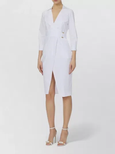 Elisabetta Franchi Silk Wrap Dress Belt Waist V Neck In White