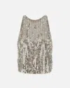 Elisabetta Franchi Sequin Fringe And Bead Halter Top In Silver