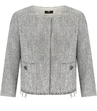 Elisabetta Franchi Silver Cropped Jacket With Charms