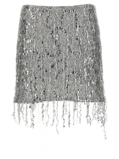 ELISABETTA FRANCHI SILVER EMBROIDERED SEQUIN MINI SKIRT