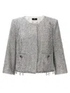 Elisabetta Franchi Tweed Lurex Blazer In Silver