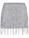 Elisabetta Franchi Sequin Tulle Skirt With Fringe And Metallic Finish In Silver