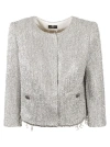 Elisabetta Franchi Tweed Lurex Blazer In Silver
