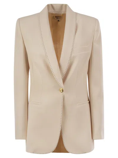 Elisabetta Franchi Women's Crepe Jacket With Contrasting Topstitching In Beige