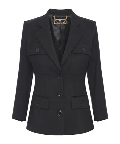 Elisabetta Franchi Single-breasted Crepe Blazer In Green