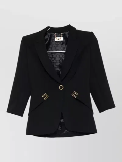 Elisabetta Franchi Single Breasted Blazer Jacket Structured Shoulders In Black