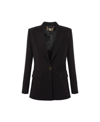 Elisabetta Franchi Single-breasted Crepe Blazer In Black