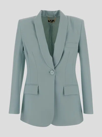 Elisabetta Franchi Single Breasted Crepe Jacket In Blue