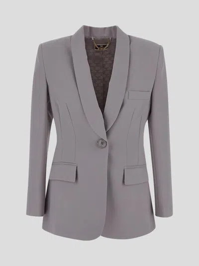Elisabetta Franchi Single Breasted Crepe Jacket In Grey