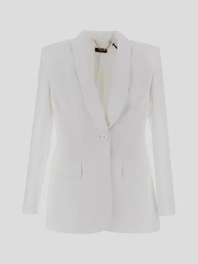 Elisabetta Franchi Single Breasted Crepe Jacket In White
