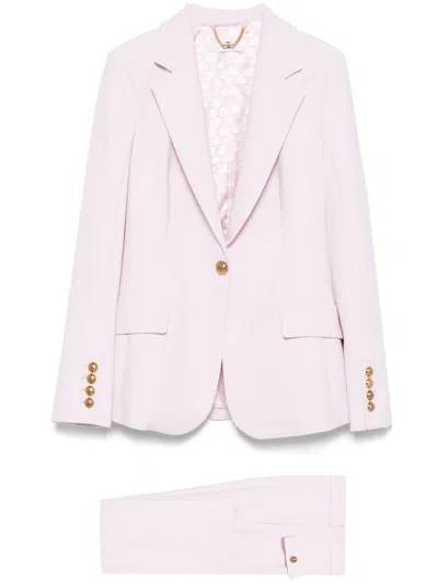 Elisabetta Franchi Single-breasted Crepe Suit In Pink