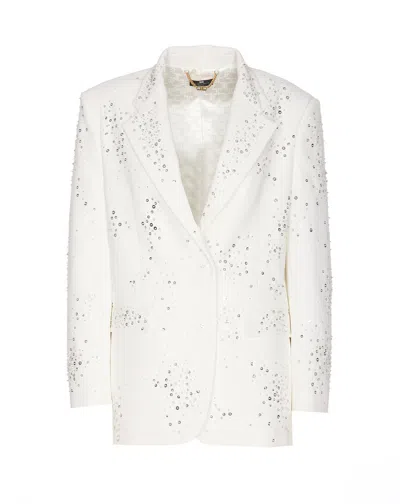 Elisabetta Franchi Embellished Single Breasted Jacket In White